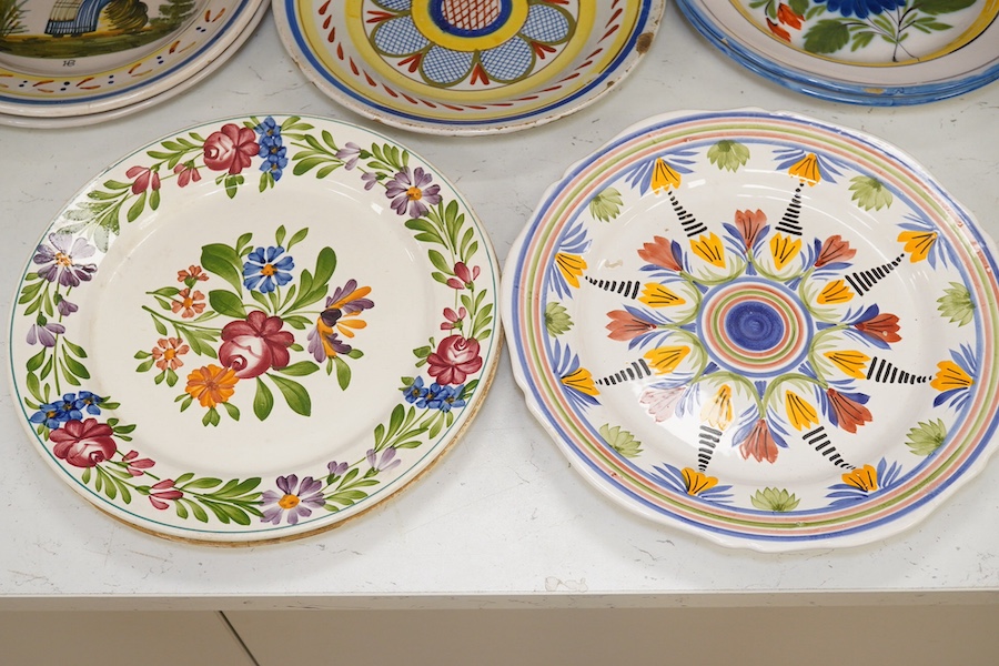 Eleven faience type plates by Quimper, Luneville etc. Condition - fair to good